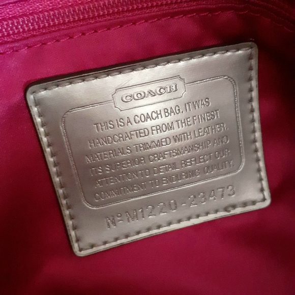 Coach Champagne Fabric Exterior with Satin Fuchsia Interior Shoulder Bag - Picture 2 of 10